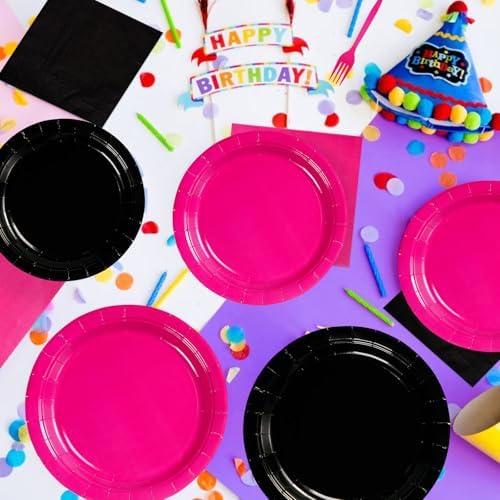 Grencian 96 Pcs Hot Pink and Black Birthday Decorations, Serves 24 - Image 4