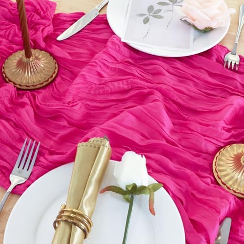 1 Pack Hot Pink Cheesecloth Table Runner 120 Inch Boho Wedding Decor - Image 6