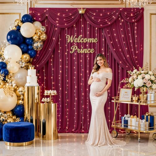 Burgundy Backdrop Curtains with Lights for Parties,20x10FT Wrinkle Free Wedding Photo Backdrop Curatin Drapes Fabric for Baby Shower Birthday Ceremony Reception Home Party Decorations - Image 7