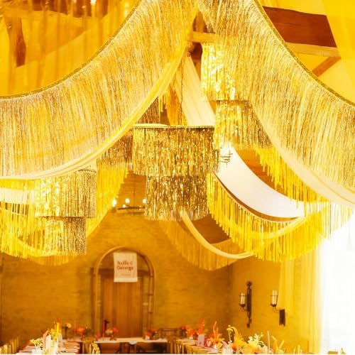 Hahafelt 10 Pcs Gold Party Decor 3 Tier Fringe Chandelier Tinsel Curtain - Image 6