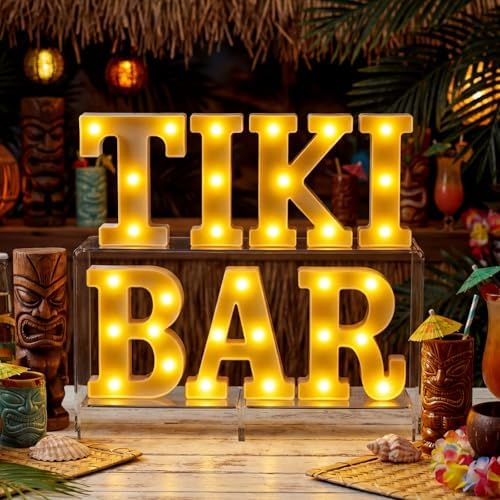 Honoson 7 Pcs Hawaiian Luau Tiki Party Decoration Tiki Bar LED Light Sign by Honoson
