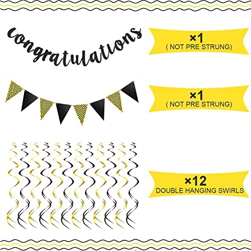 Outus Congratulations Banner with Triangle Flag 12 Swirls,Black, Gold - Image 2