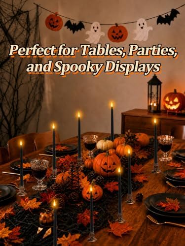 Alphatool 24 Pcs Halloween Black LED Flameless Candles with Remote, Bases - Image 6