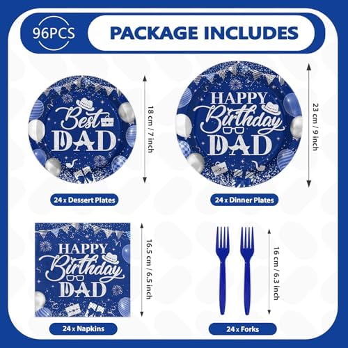 96Pcs Birthday Dad Party Decorations Serves 24 - Image 2