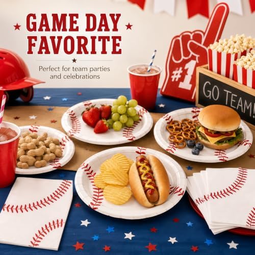 50 Pcs Baseball Plates and Napkins, 7 Inch Baseball Birthday Party Set - Image 6