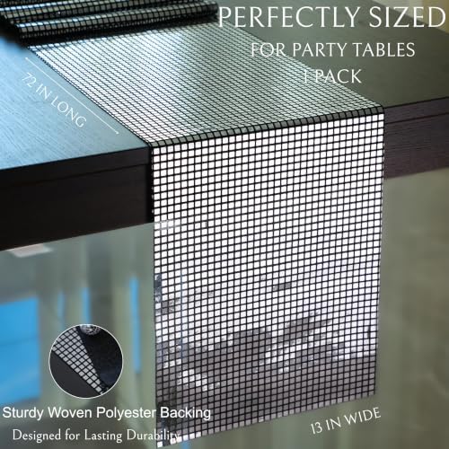 13x72 Inches Black Silver Disco Party Table Runner Glitter Mirror Decor - Image 2