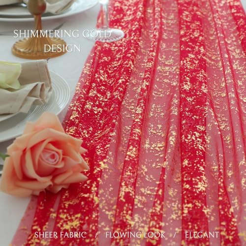 Snowkingdom 3Pcs 10Ft Red Gold Foil Gauze Sheer Table Runner - Image 3