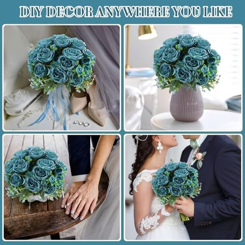 Geosar 16 Bundles Artificial Peonies Flowers,Teal - Image 6