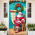 BlissYard Pine Greenery Santa Christmas Door Cover 35x71 Inch Polyester by BlissYard