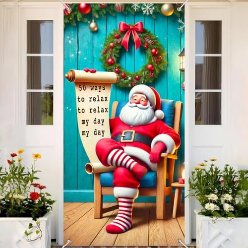 BlissYard Pine Greenery Santa Christmas Door Cover 35x71 Inch Polyester by BlissYard