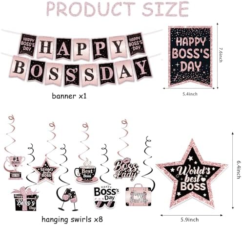 Boss Day Party Decorations,Include Banner,Hanging Swirls Foil Balloon and Honeycomb Centerpieces for Rose&Gold Best Boss Ever Party Office Decorations Supplise. - Image 2