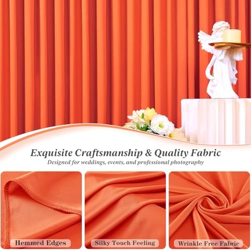 10 ft x 10 ft Wrinkle Free Orange Backdrop Curtain for Parties, 2 Panels 10ft Polyester Orange Photo Backdrop Drapes for Graduation Birthday Wedding Party Stage Curtains - Image 2