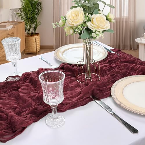 12 Pack 10Ft Burgundy Cheesecloth Table Runner 23 x 120 Inch - Image 6
