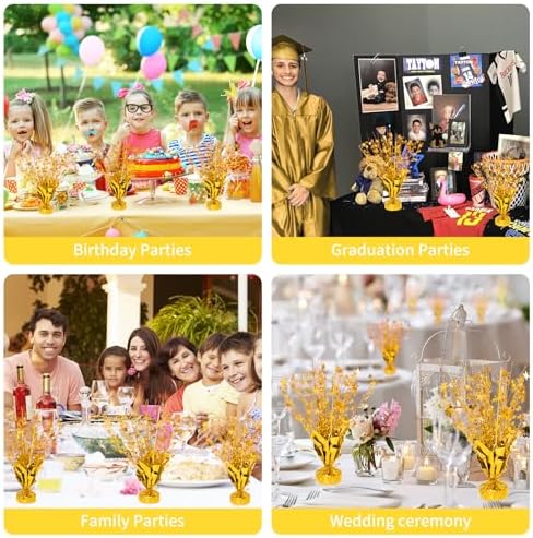 6 Pack Metallic Foil Spary Centerpieces for Tables, Gold Centerpieces for Tables Decorations, Star Brust Table Centerpieces for Birthday Graduation Wedding Baby Shower Party - Image 5