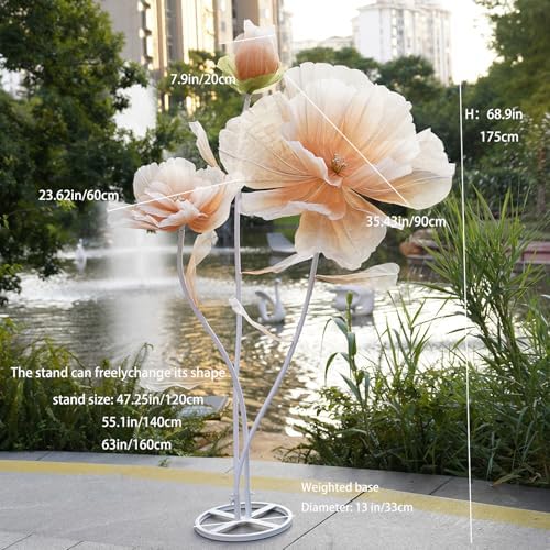 Giant Artificial Flower Decor,Oversized Gradient Organza Flower with Bendable Stem,DIY Shape Fake Flower Sculpture with Heavy Weighted Base for Wedding,Event,Party & Photo Backdrop (Champagne) - Image 2