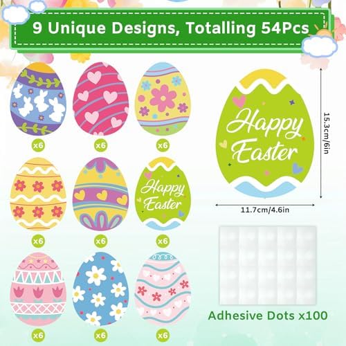 54Pcs Easter Egg Cutouts, Spring Classroom Bulletin Board Decorations, Colourful Eggs Paper Cutting for School Easter Party Home Wall Decor - Image 2