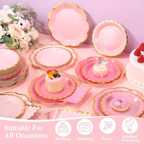 108 Pcs 36 Guests Pink Paper Plates and Napkins Party Supplies - Image 5