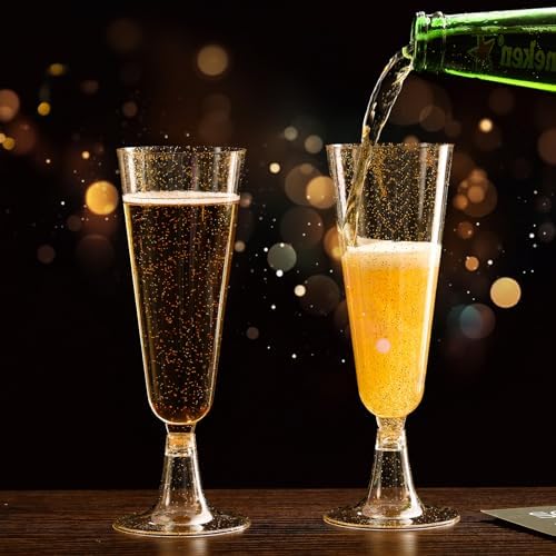 Champagne Flutes Plastic Champagne Glasses Disposable Glitter Mimosa Cups - Image 4