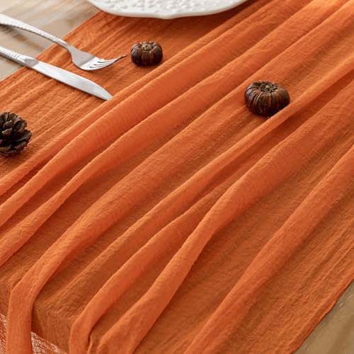 3Pcs Fall Orange Cheesecloth Table Runner 120 Inch Party Home Decor - Image 5