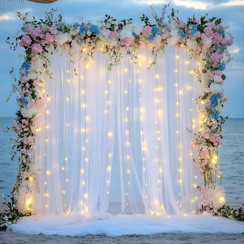 Tulle Backdrop Curtain with Lights 30x10FT White Sheer Tulle Curtain - Image 6