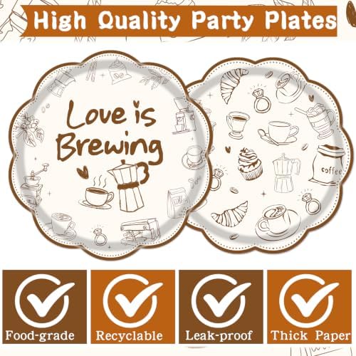 Love is Brewing Bridal Shower Decorations - 96 Pcs Coffee Bridal Shower Plates Napkins Forks Decorations, Coffee Bar Party Tableware for Wedding Engagement Bachelorette Serves 24 - Image 3