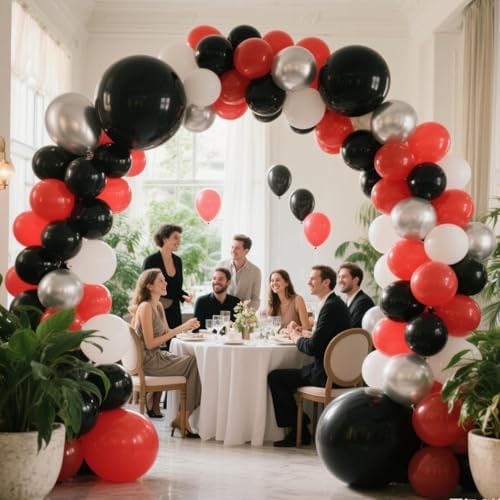 412Pcs Red Black and White Balloon Garland Arch Kit,18 12 10 5 Inch Different Size Red Black White Balloons for Shower Birthday New Year Graduation Wedding Racing Car Poker Party Decorations - Image 7