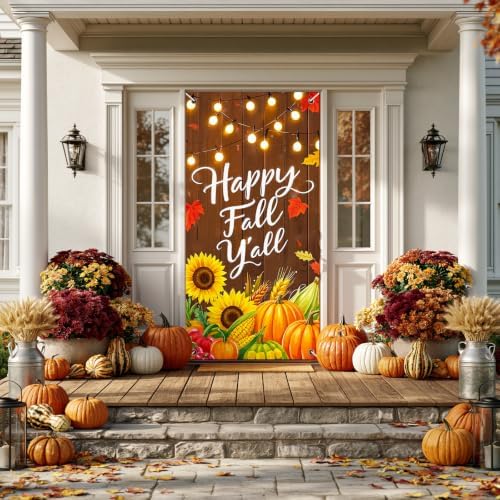 BlissYard Fall Door Cover Thanksgiving Decor Pumpkin Sunflower 35x71 Inch - Image 3