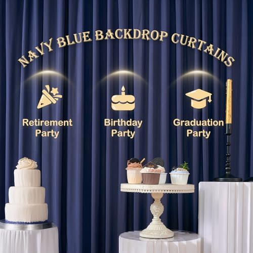 50ft x 12ft Wrinkle Free Navy Blue Backdrop Curtains for Parties, 10 Panels 12FT Long Photo Backdrop Drapes Silky Back Drop Cloth for Wedding Birthday Photography Background Decor - Image 6