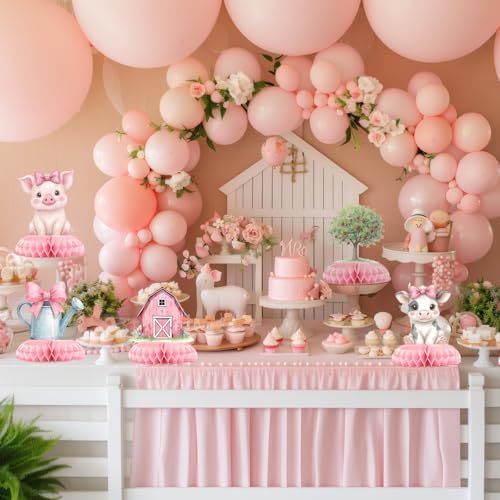 12 Pcs Pink Farm Baby Shower Decorations for Girl - Girl Farm Baby Shower Centerpieces for Tables - Pink Farm Animals Honeycomb Table Decor with Barn Cow Pig for Girl Baby Shower 1st Birthday - Image 7