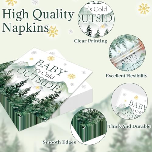 96Pcs Baby It's Cold Outside Plates and Napkins for Winter Baby Shower Party Supplies Forest Wonderland Dessert Disposable Plates Snowflake Tableware Set for 24 Guests Birthday Party Decorations - Image 4