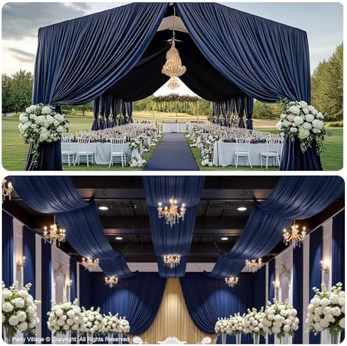 10ftx40ft Navy Blue Ceiling Curtain for Wedding Parties - Image 3