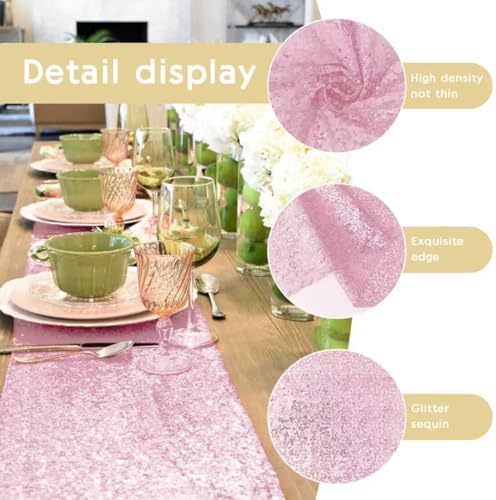 10 Packs 12 x 72 inches Sequin Table Runner, Pink Glitter Table Runner for Birthday Party Supplies Wedding Engagement Baby Shower Holiday Celebration Event Decorations - Image 5