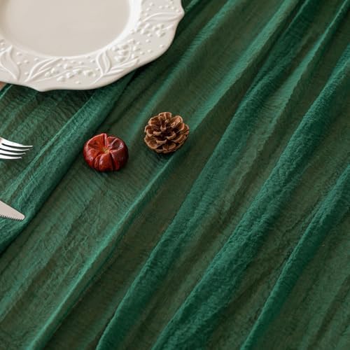 6Pcs Emerald Green Cheesecloth Table Runner 120 Inches for Party Home Decor - Image 3