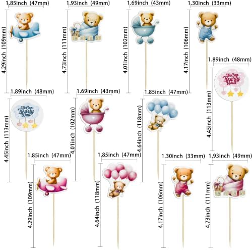 Gyufise 36Pcs Bear Cupcake Toppers Bear Cupcake Picks Baby Carriage Bottle Balloon We can Bearly Wait Cake Decorations for Baby Shower Gender Reveal Kids Birthday Party Supplies Blue Pink Coffee - Image 2