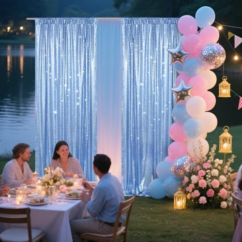 PartyDelight Baby Blue Sequin Backdrop Curtains 2x8ft 2 Panels - Image 5
