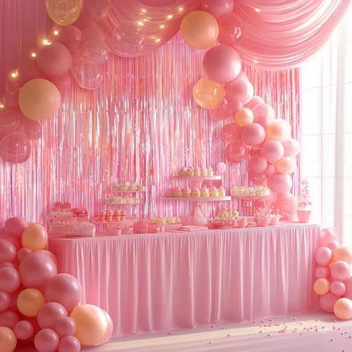 2 Pack Pink Iridescent Streamers Backdrop, 3.3x6.6ft Foil Fringe Curtains Holographic Door Tinsel Streamers for Birthday, Wedding, Holiday, Bachelorette, Baby Shower Theme Party Decorations - Image 5