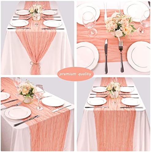35x120 Inch Peach Coral Cheesecloth Table Runner Boho Wedding Party Decor - Image 5