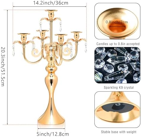 2PCS Gold 5-Arm Candelabra Centerpiece - 20.3" Tall Metal Candle Holder for Wedding, Party & Home Decor - Vintage Table Centerpiece for Events, Dining Room, Church Decorations - Image 2