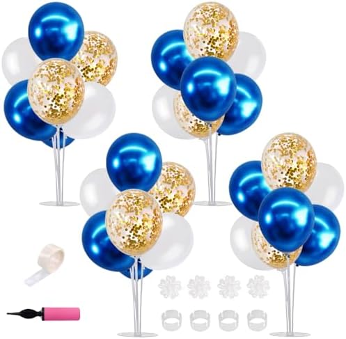 TONIFUL 4 Set White Blue Gold Balloon Centerpieces for Table,Balloon Stand by TONIFUL