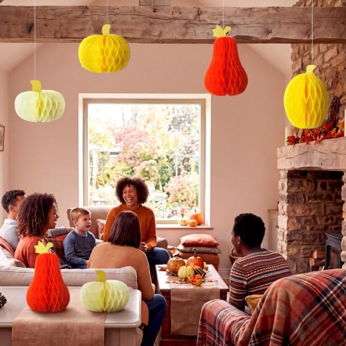 Fourluoo 6 Pcs Fall Pumpkin Table Decor, Pumpkin Honeycomb Centerpiece - Image 2