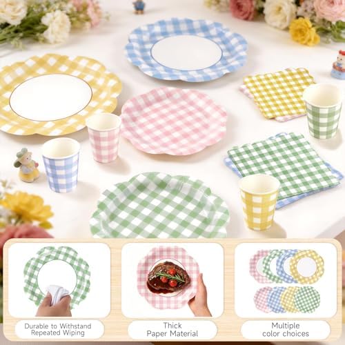 200Pcs Gingham Plates and Napkins Party Supplies in 4 Colors for 24 Guests - Image 2