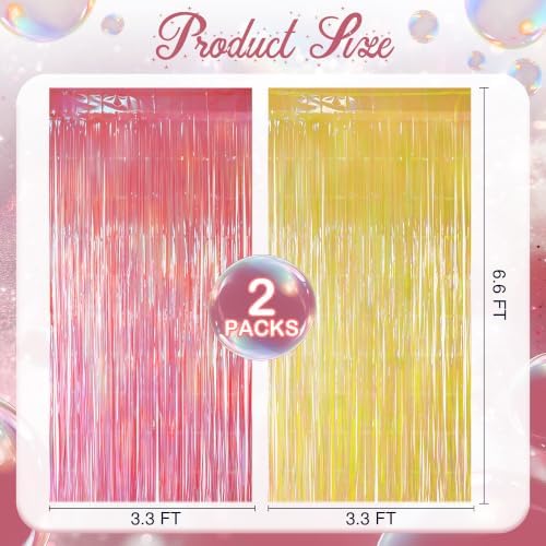 2 Pack Pink & Yellow Party Decorations, 3.3 x 8.2 ft Fringe Backdrop - Image 2