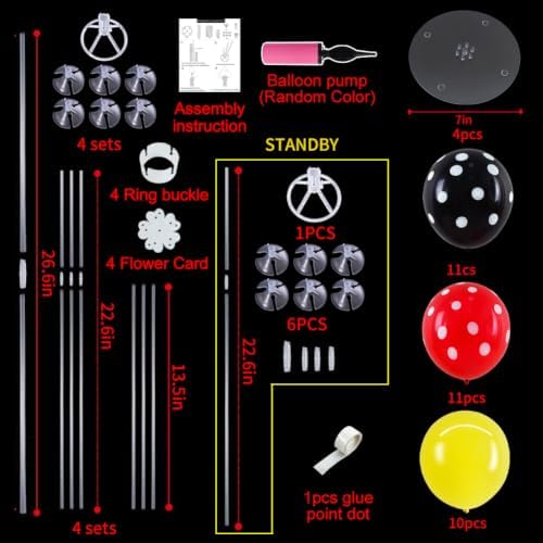 TONIFUL 4 Set Black Red Yellow Polka Balloon Stand Centerpieces for Table - Image 2