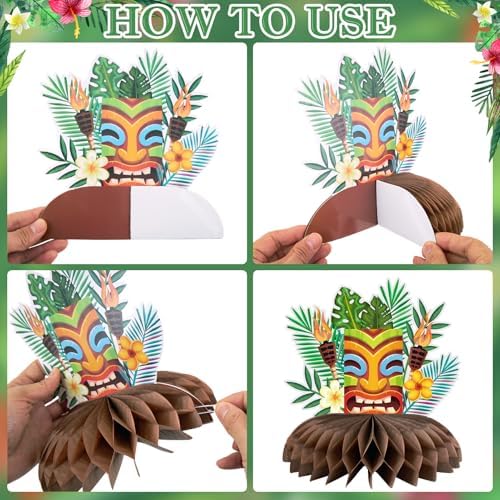 Hawaiian Luau Party Decorations Tropical Beach Aloha Palm Leaves Garland Luau Honeycomb Table Centerpiece Tissue Pom Poms Paper Fans Tiki Totem Hanging Decor Tropical Summer Beach Pool Party Supplies - Image 6