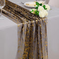 Snowkingdom 10 Pcs Black & Gold Cheesecloth Table Runner 10 FT, Sheer Chiffon Sparkle Gauze Mesh Runners 120 Inch, Glitter Table Centerpieces Decoration for Birthday Party Wedding Christmas Halloween by Snowkingdom