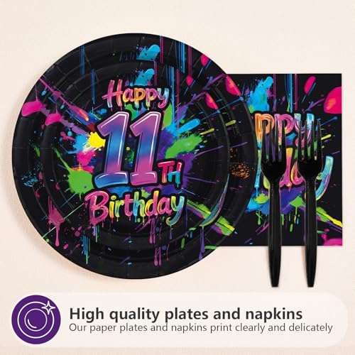 96 Pcs Neon Graffiti 11th Birthday Party Decorations, Serves 24 - Image 2