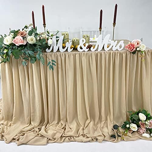 Pooling and Floating Chiffon Table Skirt with extra length, 6FT 9FT 14FT Sheer Tablecloth, Baby Shower, Birthdays Party, Main Cake Table Decoration, Wdding Table Skirt (Nude/Sand, 6FT) - Image 2