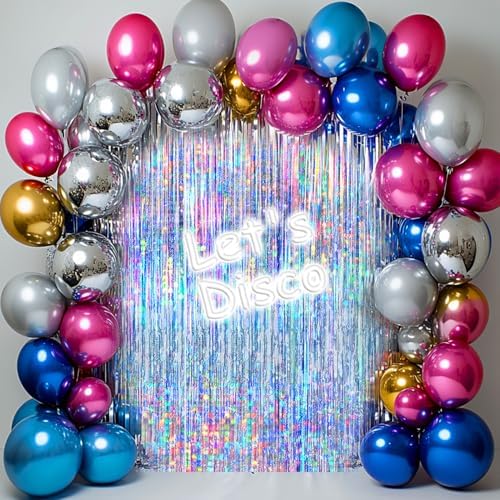 4 Packs Silver Foil Fringe Curtain, Silver Glitter Metallic Tinsel Backdrop for Birthday, Wedding, Baby Shower, Bachelorette, 70s 80s 90s Theme Disco Party, Iridescent Party Decorations Supplies - Image 2