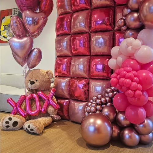 50pcs Hot Pink and Pink Square Foil Balloons Wall Backdrop with 147pcs Balloon Garland Arch Kit, Double Sided Balloon Tunnel for Anniversary Bachelorette Birthday Valentines Party Decorations - Image 6