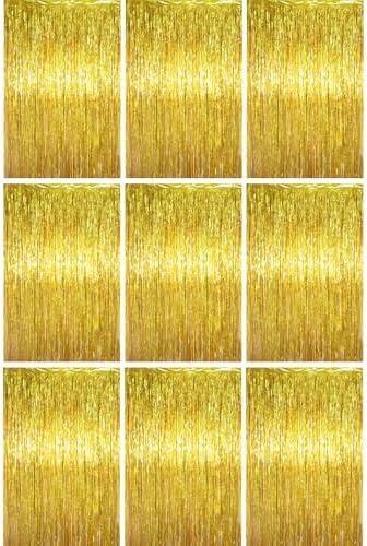 Voircoloria Gold Foil Fringe Backdrop Curtains, 3.3x6.6ft, 9pcs by Voircoloria